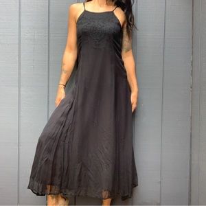 Vintage 90s Badge black embroidered boho dress Sz M